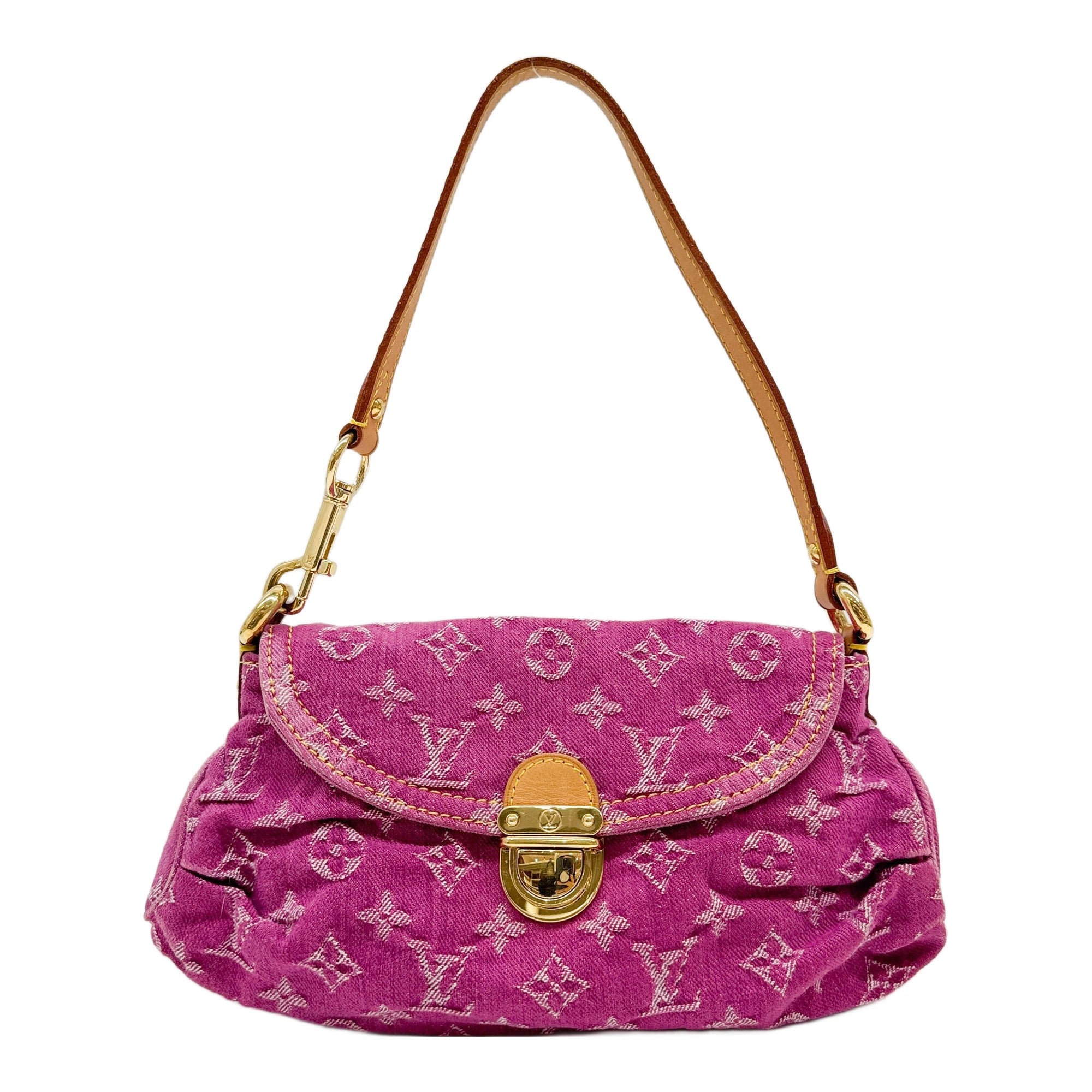 Neo Pleaty Pink Monogram Denim Shoulder Bag