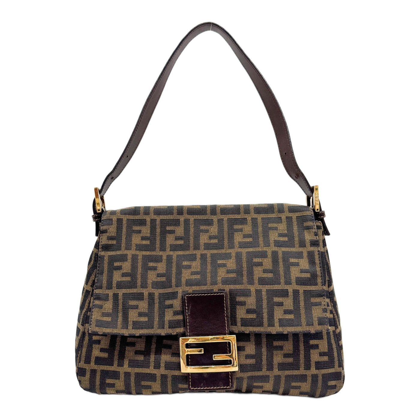 Mamma Baguette Brown Zucca Canvas Shoulder Bag