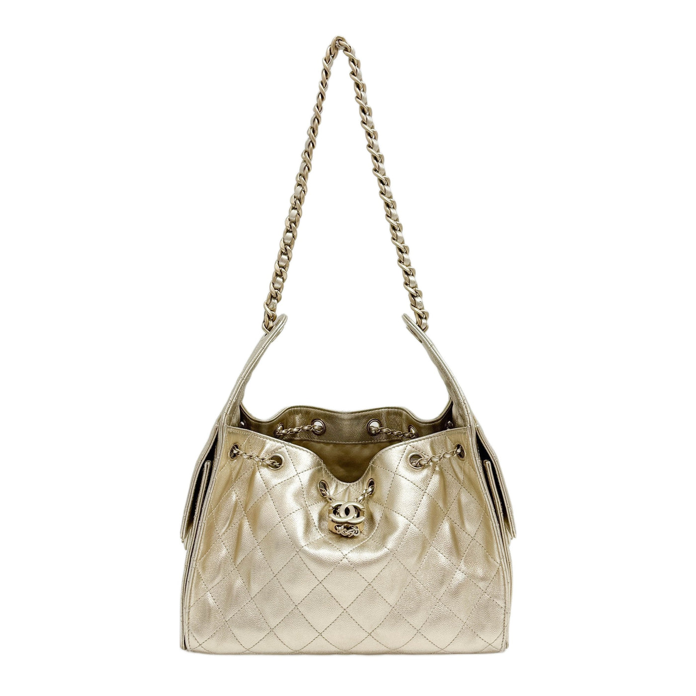 Small Chanel 25 2022-2026 Matelasse Gold Leather Shoulder Bag