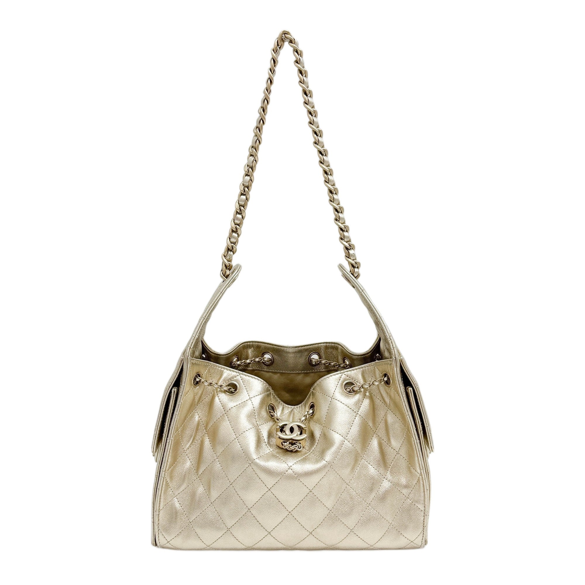Small Chanel 25 2022-2026 Matelasse Gold Leather Shoulder Bag