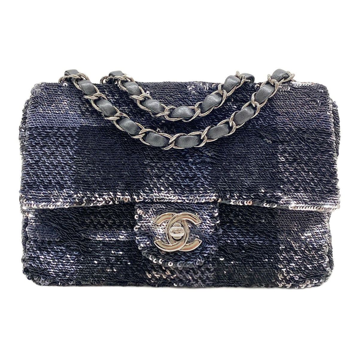Classic Flap 2019 Black and Silver Sequins Chain Shoulder Bag