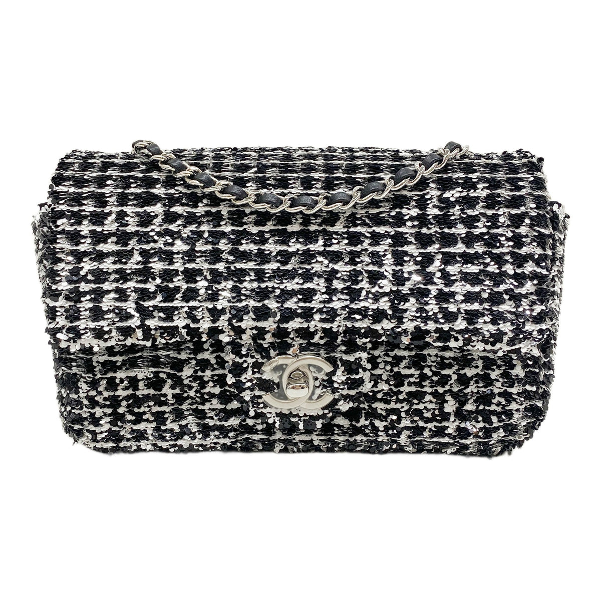 Classic Flap 2021- Black and White Sequin Chain Shoulder Bag