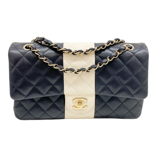 Double Flap Matelasse 2021- Black and White Chain Shoulder Bag