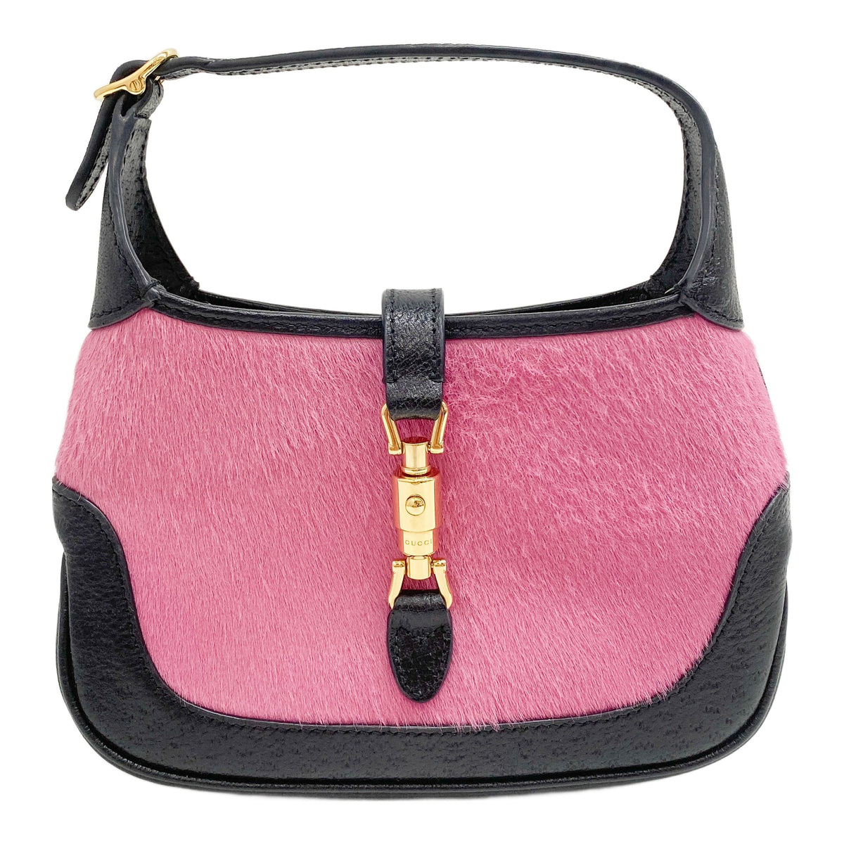 Mini Jackie Pink Pony Hair with Black Leather Handle Bag