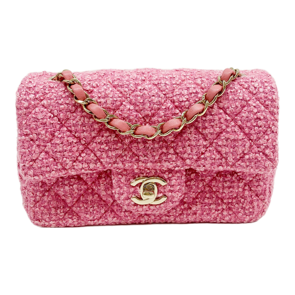 Classic Flap 2021- Pink Tweed Chain Shoulder Bag