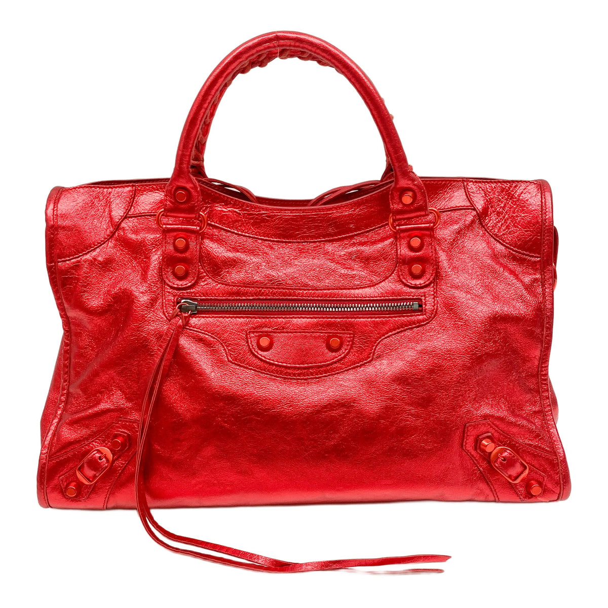 The City Shiny Metallic Red Leather Two Way Bag
