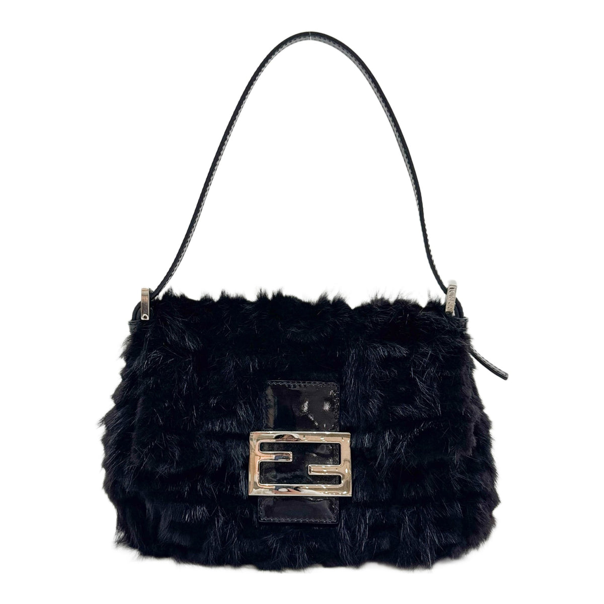 Mini Mamma Baguette Black Fur Handle Bag