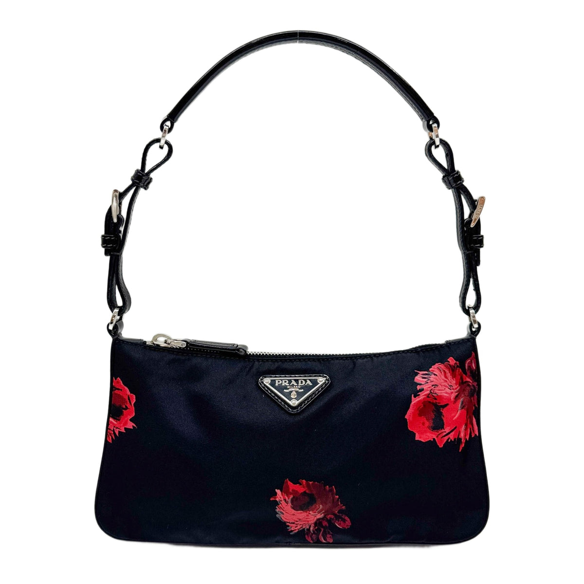 Tessuto Stampato Rose Print Black Nylon Shoulder BAg