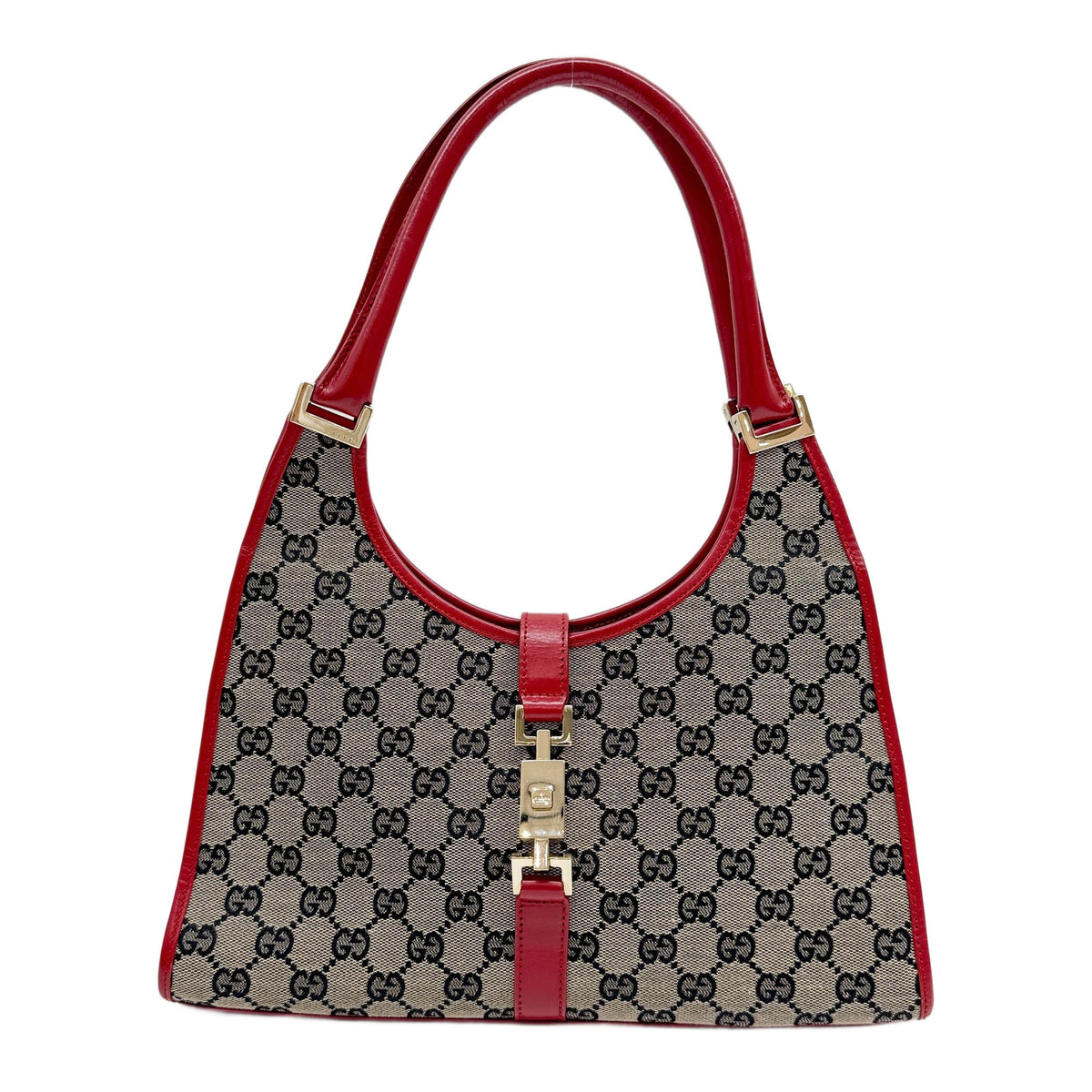 Jackie Red Trim Tan GG Canvas Shoulder Bag