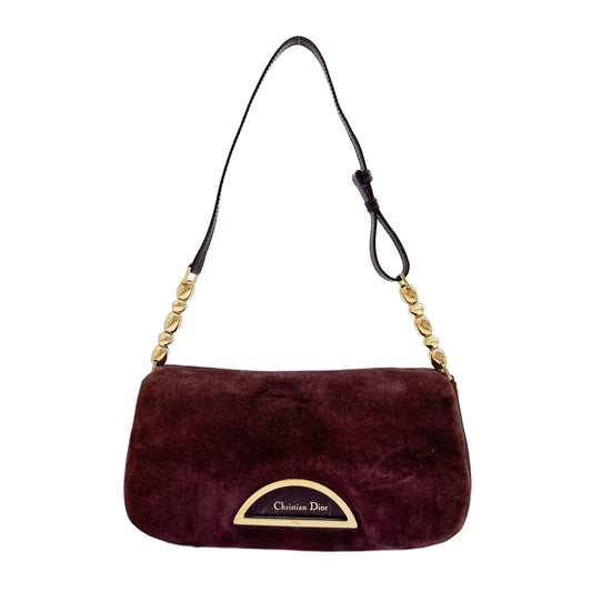 Malice Pearl Cocoa Brown Suede Shoulder Bag