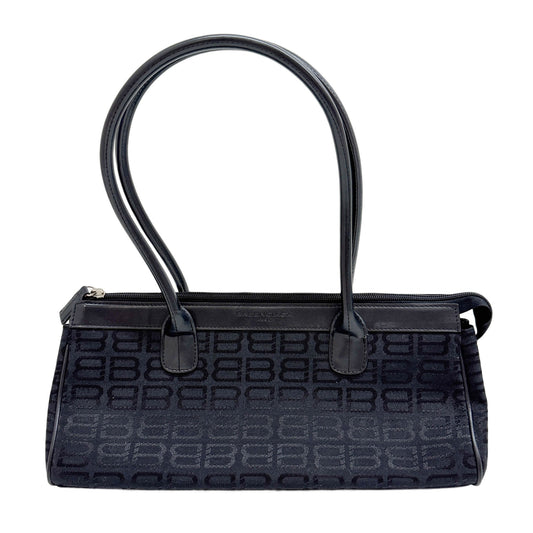 BB Logo in Black Canvas Shoulder Bag