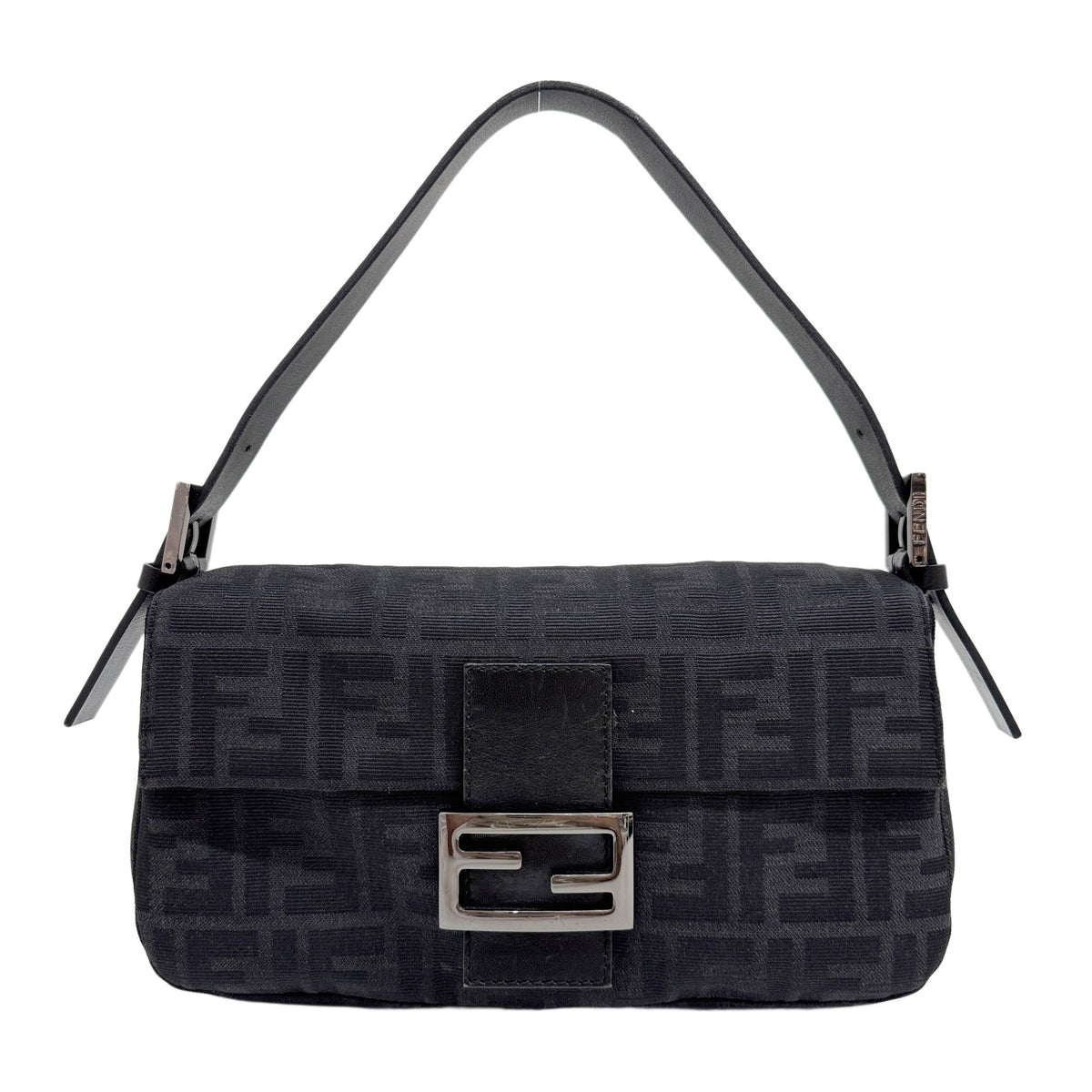 Baguette Black Zucca Canvas Shoulder Bag