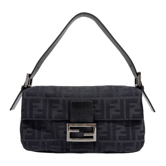 Baguette Black Zucca Canvas Shoulder Bag