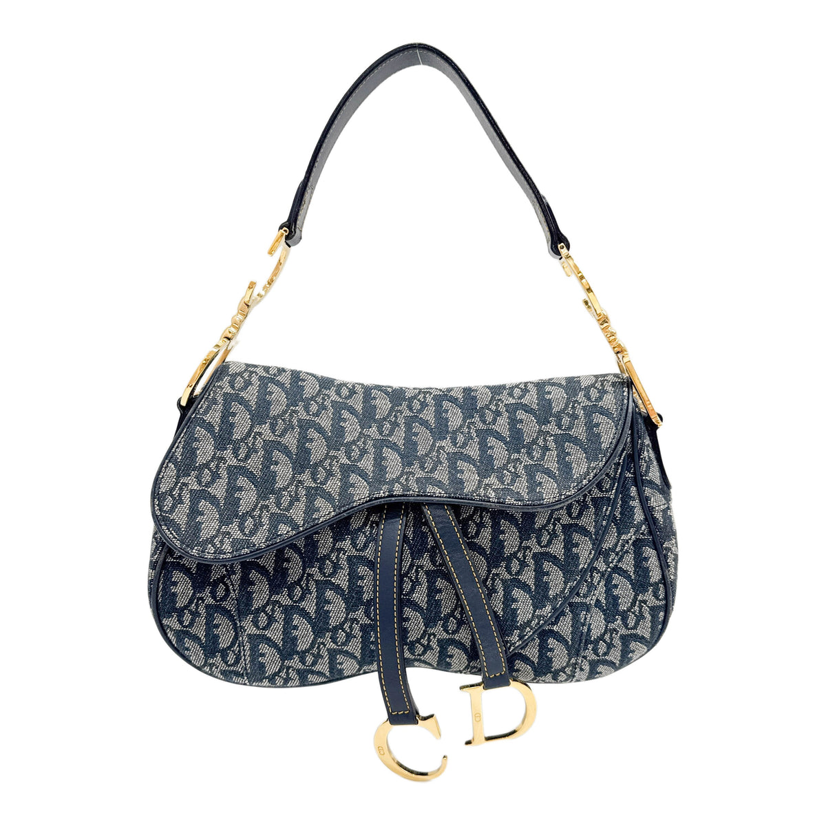 Double Saddle Blue Trotter Canvas with Gold Hardware Shoulder Bag