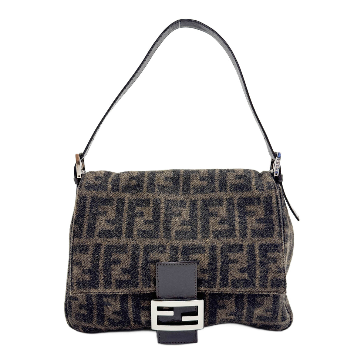 Mamma Baguette Brown Zucca Cashmere Wool Shoulder Bag