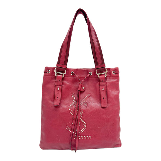 Kahala Red Leather with Studded Logo Drawstring Tote Bag