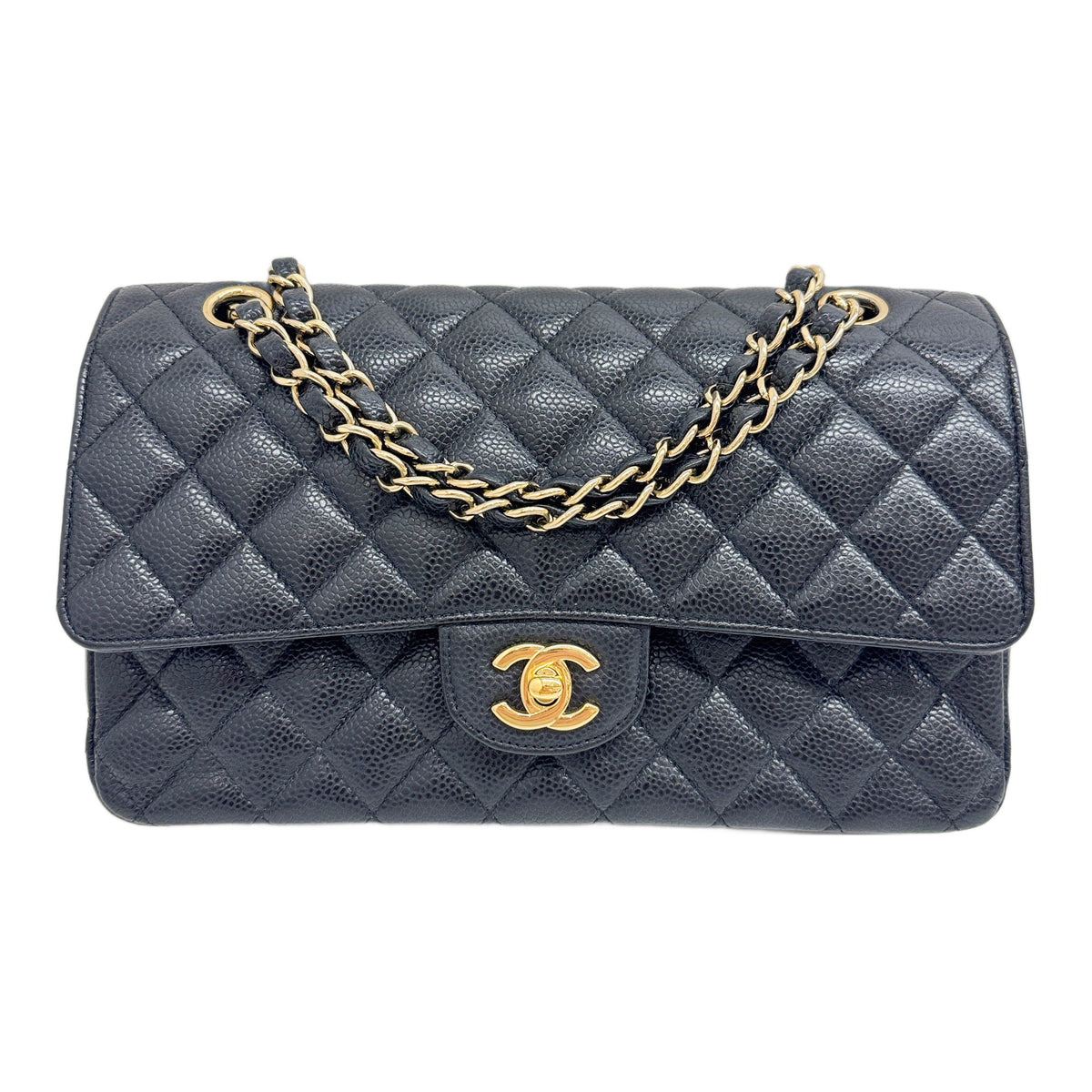 Medium Classic Double Flap 2014 Matelasse Black Caviar Leather Shoulder Bag
