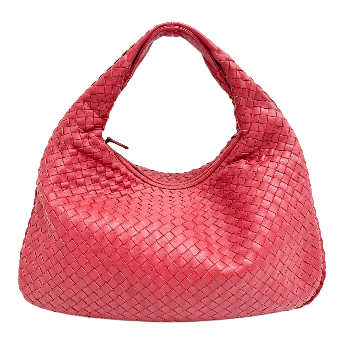 Veneta Intrecciato Red Leather Shoulder Bag