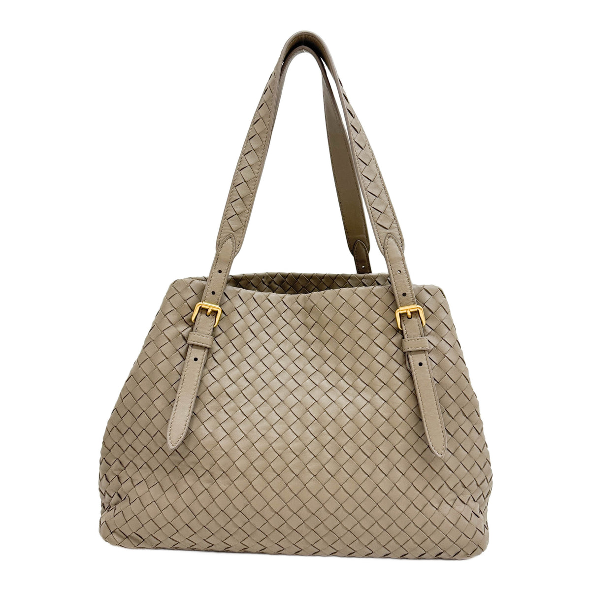 Cesta Intrecciato Elephant Gray Leather Shoulder Bag