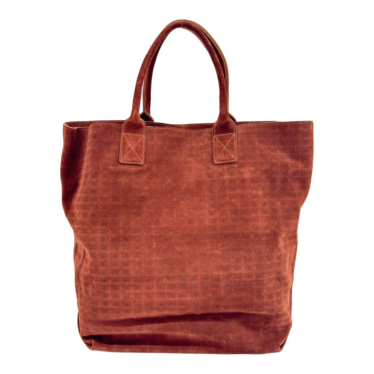 Brown Butterfly Print Suede Tote Bag