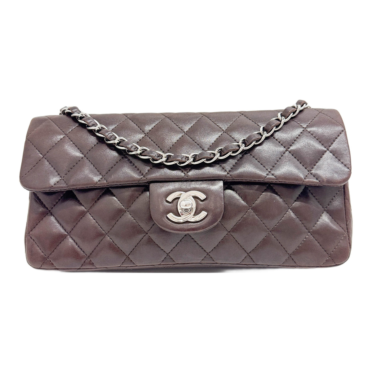 Classic East West Flap 2005-2006 Matelasse Brown Leather with Silver Hardware Shoulder Bag