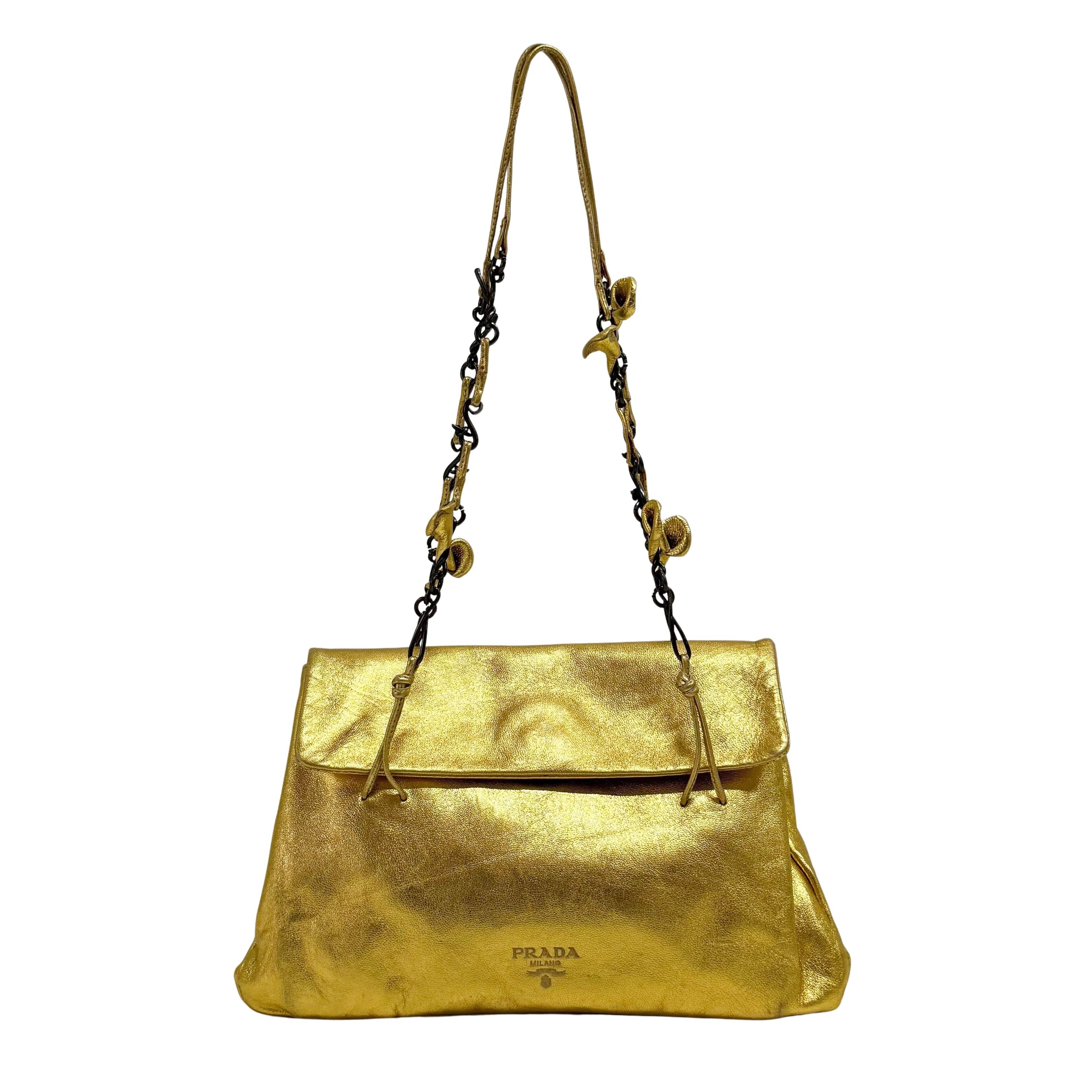 Small Golden Leather Shoulder Bag