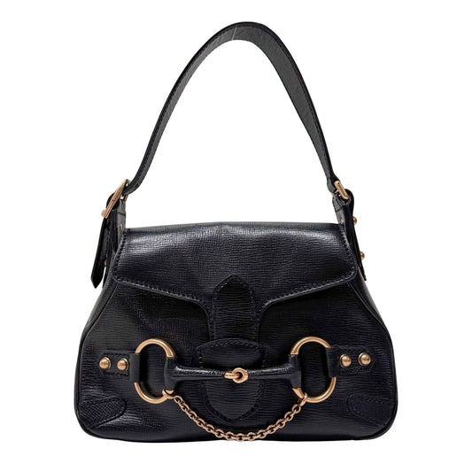 Horsebit Black Leather Shoulder Bag