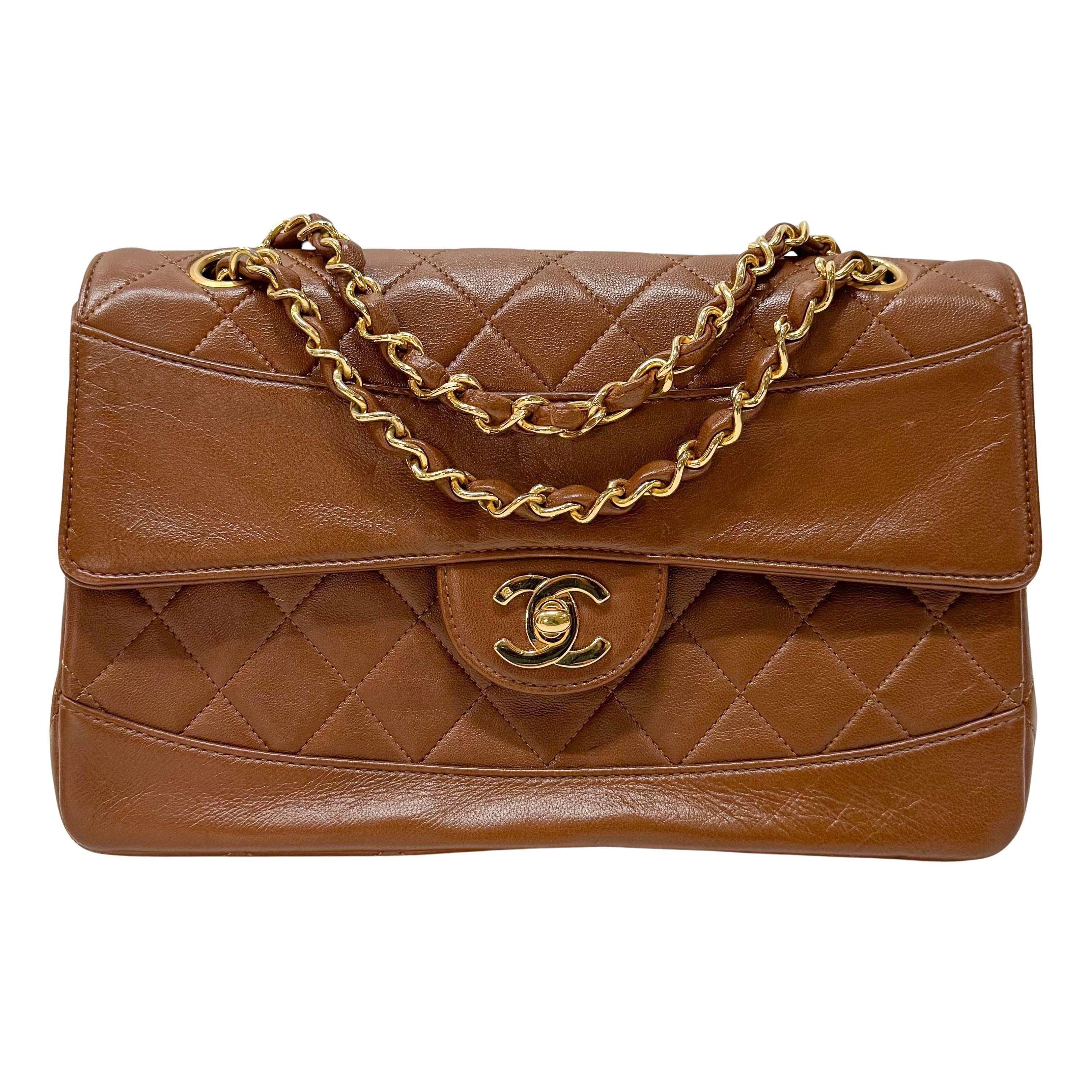 Timeless Classic Matelassé Brown Leather Shoulder Bag