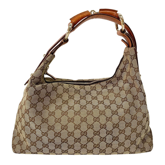 GG Brown Canvas Horsebit Hobo Bag