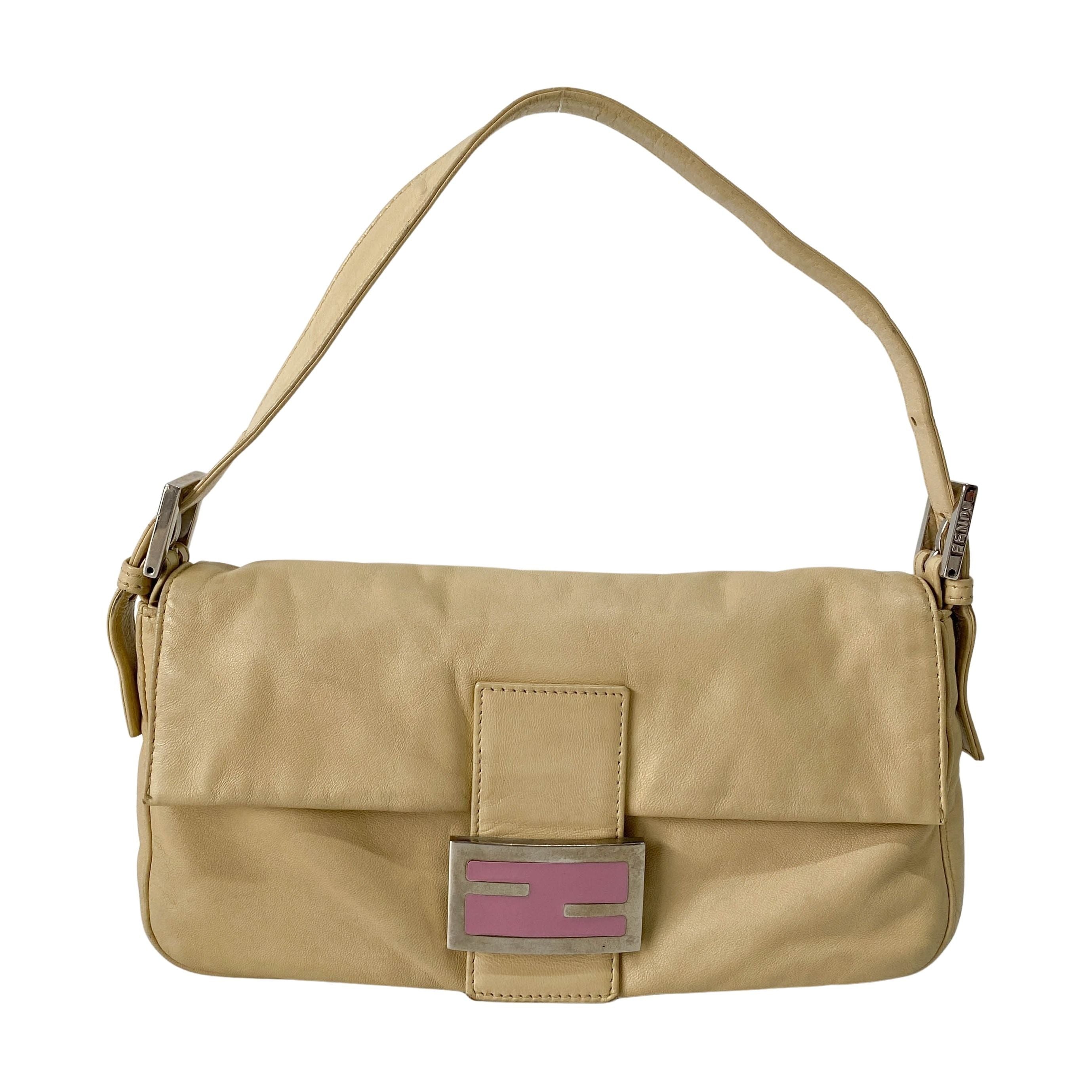 Baguette Beige Leather Shoulder Bag