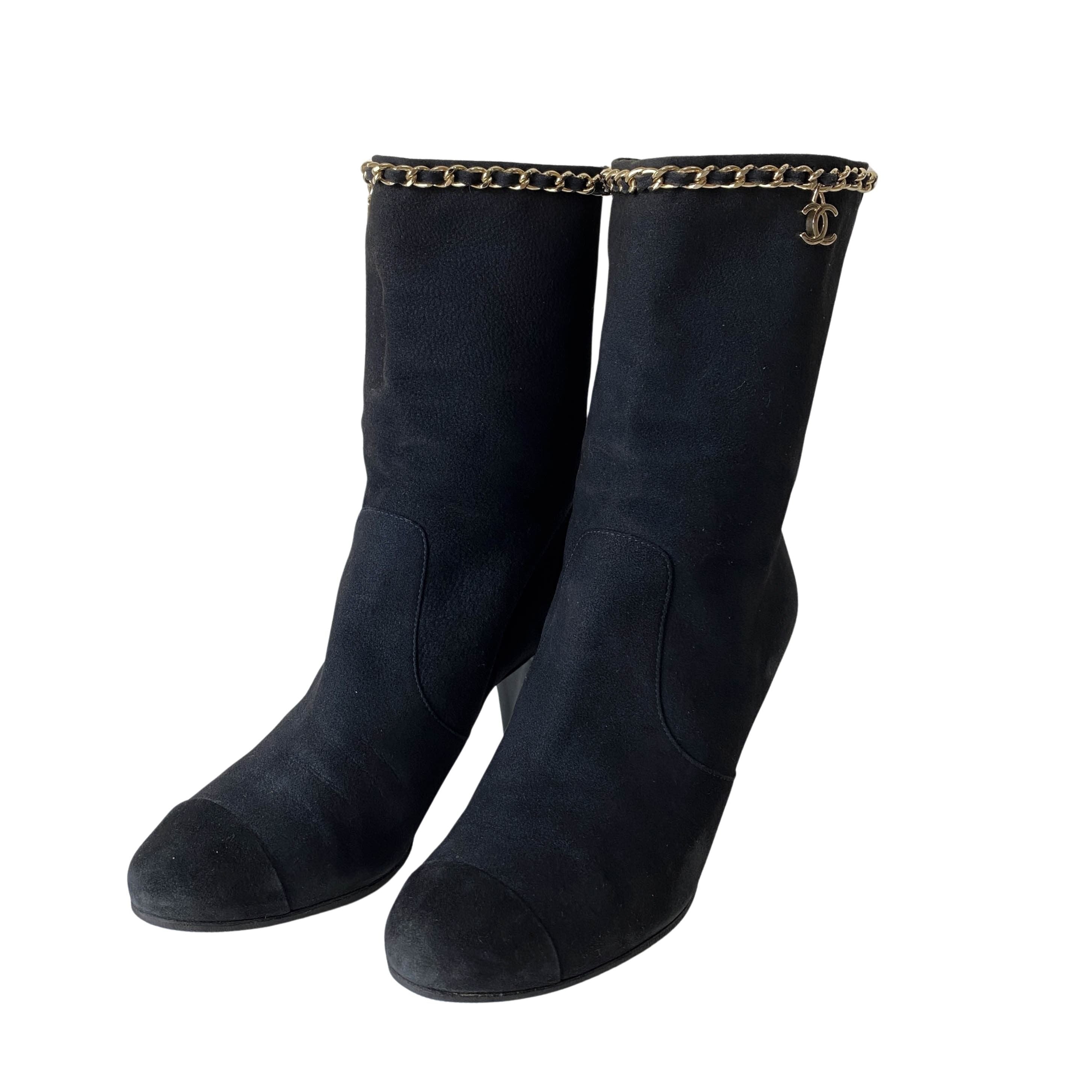 Size 36 1/2 Black Suede Calf High Boots