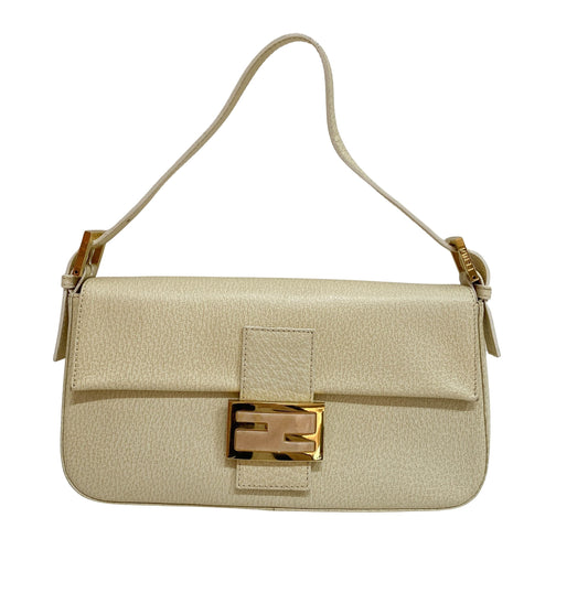 Baguette Cream Leather Rose Quartz Hardware Shoulder Bag