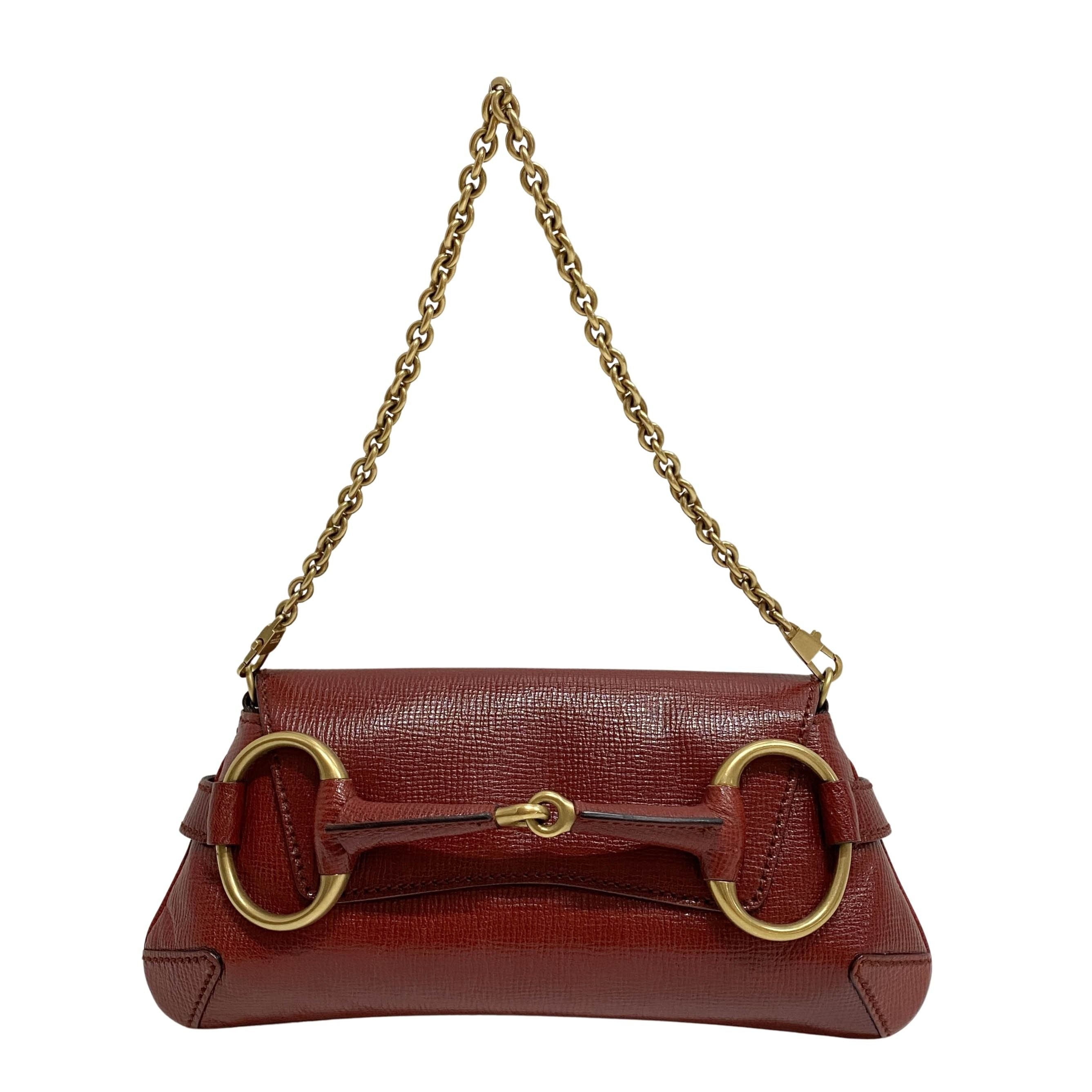 Horsebit Red Leather Chain Shoulder Bag