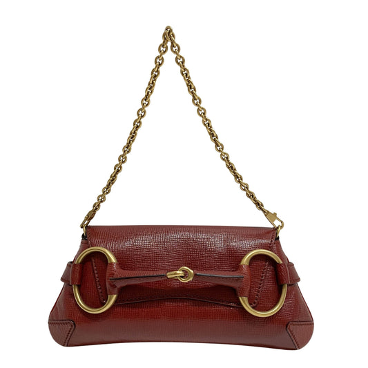 Horsebit Red Leather Chain Shoulder Bag