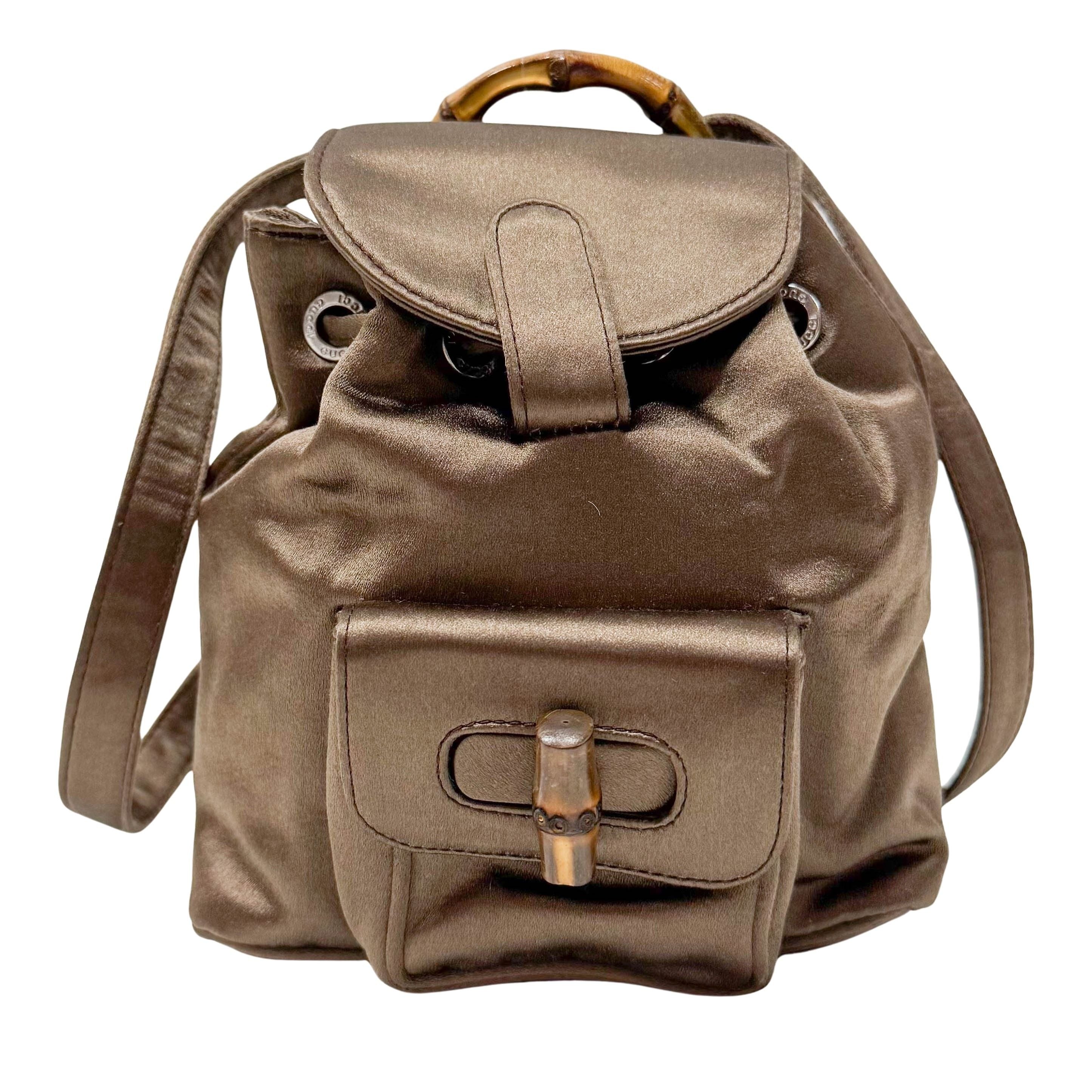 Mini Brown Satin Bamboo Turn-Lock Backpack