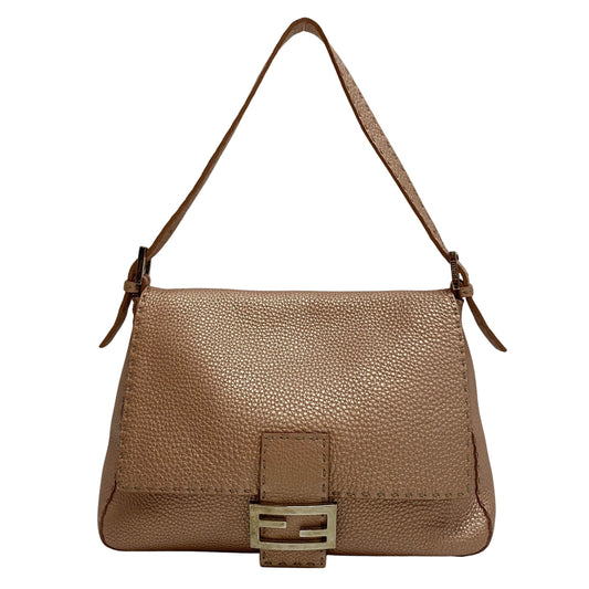 Mamma Baguette Rose Gold Leather Shoulder Bag