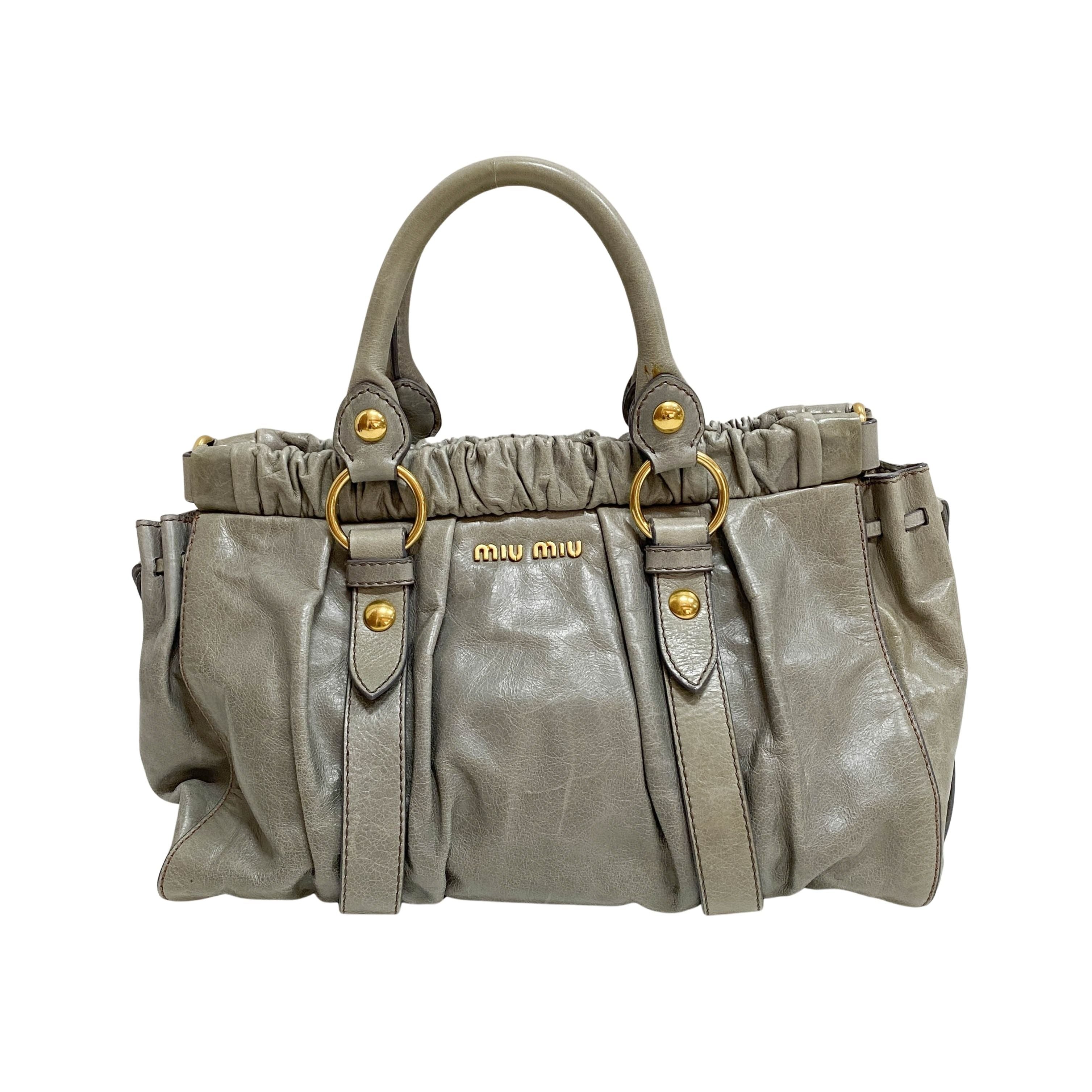 Vitello Bauletto Grey Calfskin Leather Two Way Bag