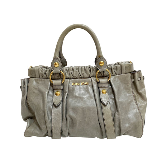 Vitello Bauletto Grey Calfskin Leather Two Way Bag