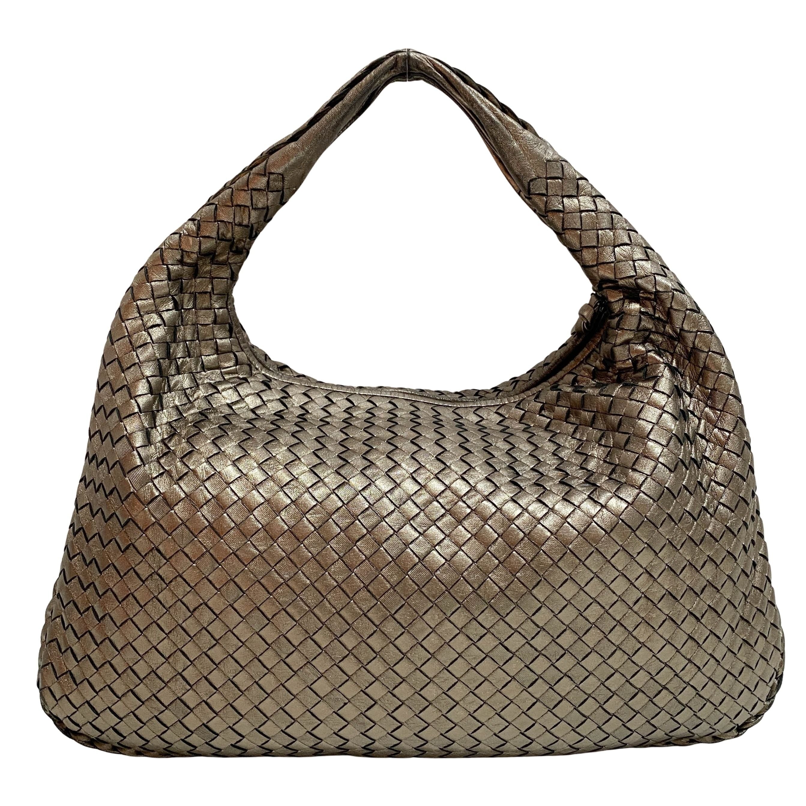 Intrecciato Gold Leather Hobo Bag