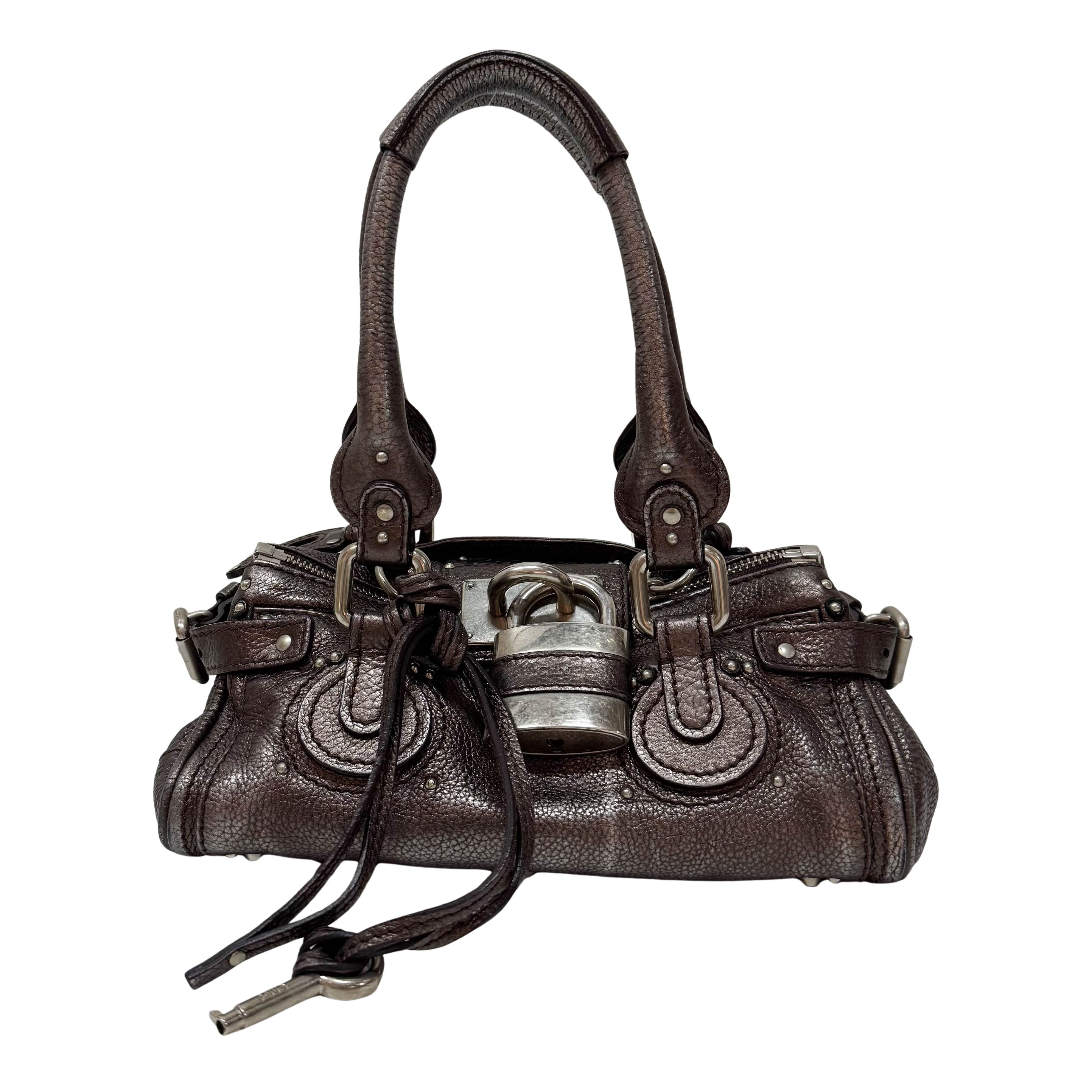 Mini Paddington Rose/Black Metallic Calfskin Leather Hand Bag