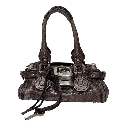 Mini Paddington Rose/Black Metallic Calfskin Leather Hand Bag