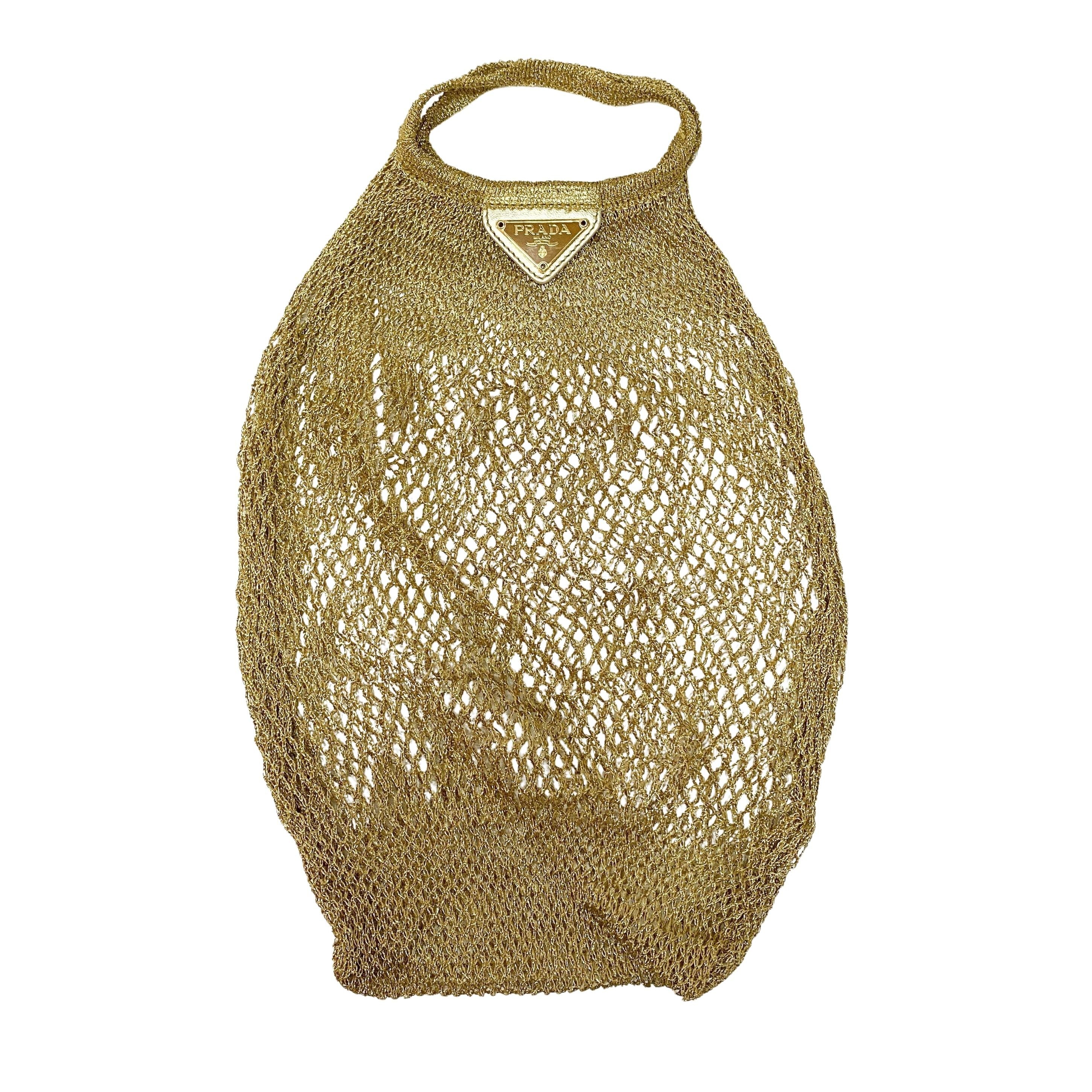 Triangle Logo Gold Mesh Handbag
