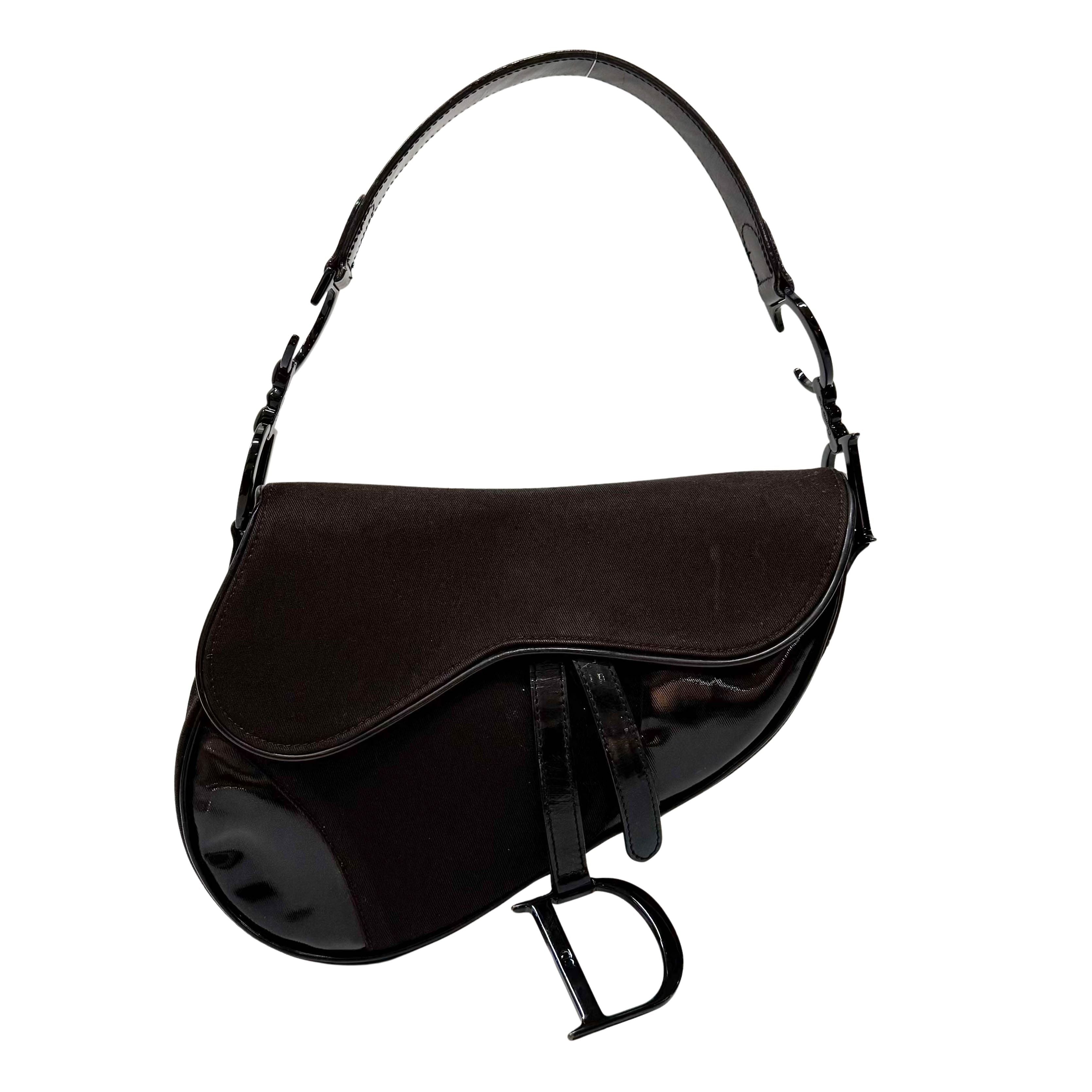 Saddle Brown Cotton & Patent Leather Shoulder Bag