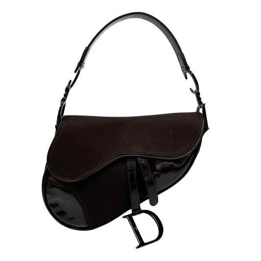 Saddle Brown Cotton & Patent Leather Shoulder Bag