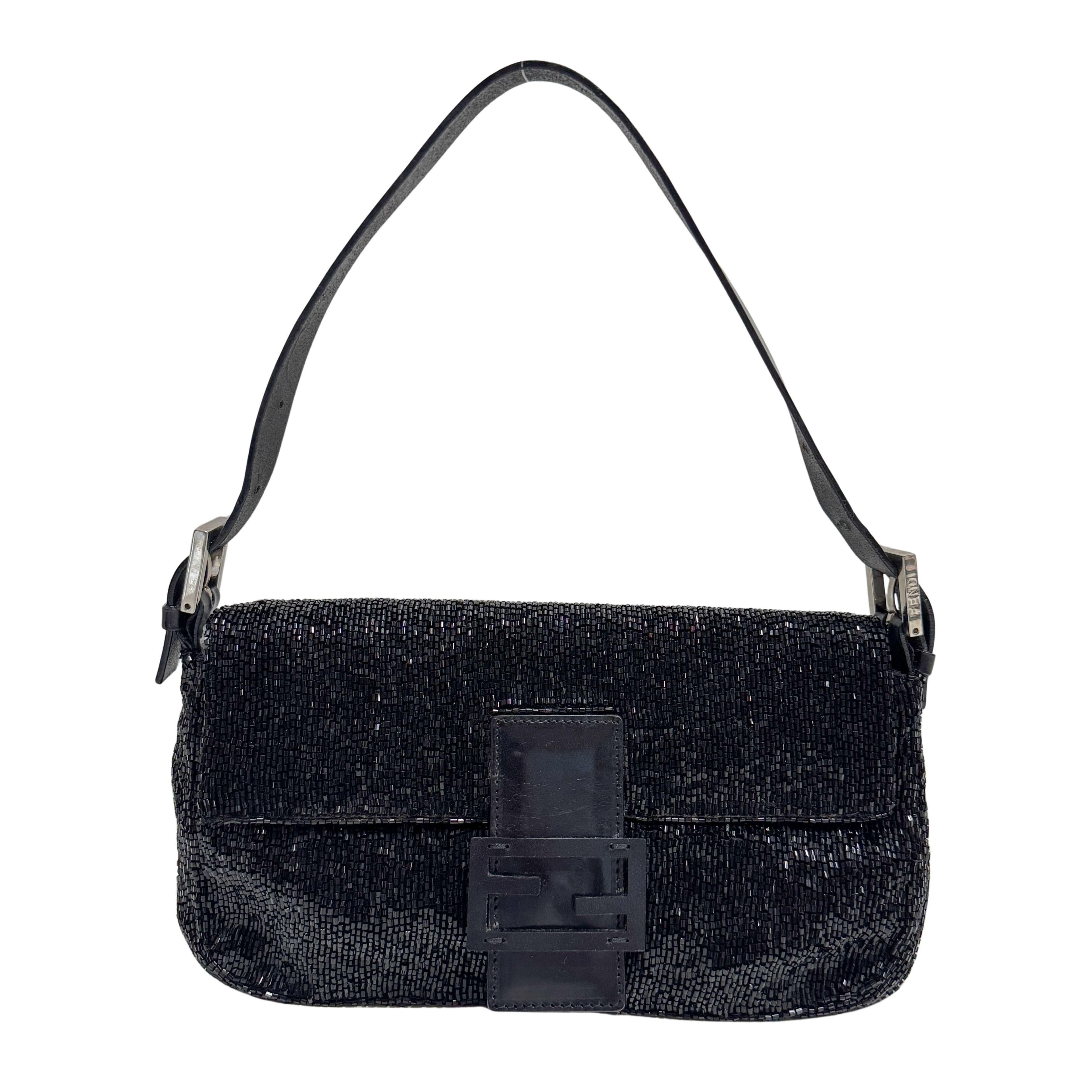 Baguette Black Beaded Shoulder Bag