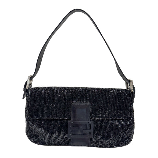 Baguette Black Beaded Shoulder Bag