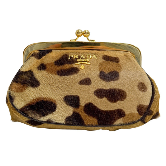 Brown Leopard Print Pony Hair Coin Pouch