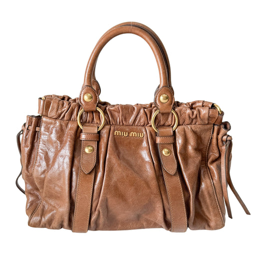 Vitello Bauletto Brown Calfskin Leather Two Way Bag