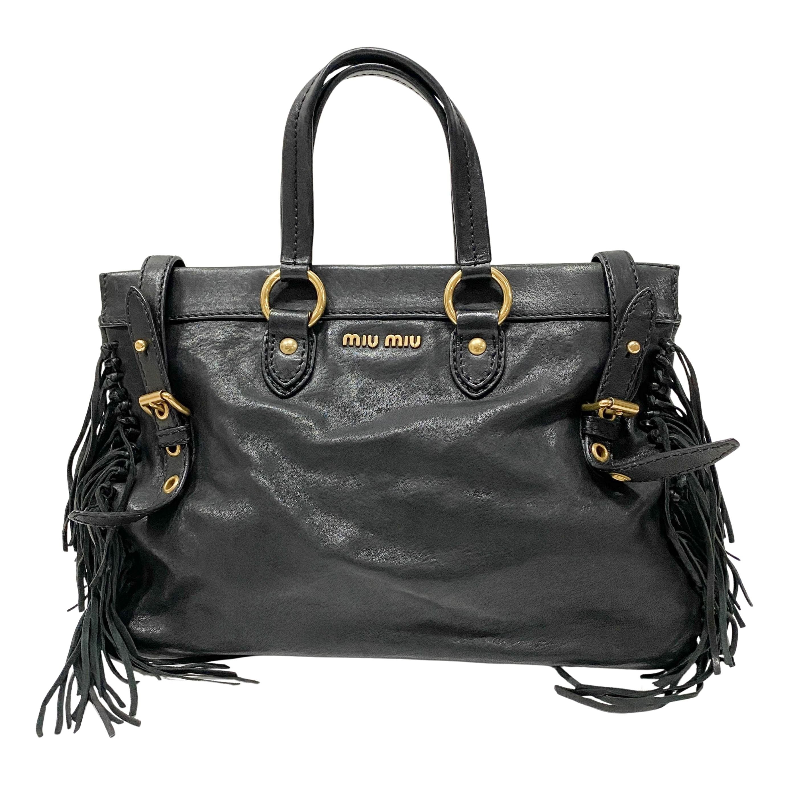 Vitello Caribu Black Calfskin Leather Hand Bag