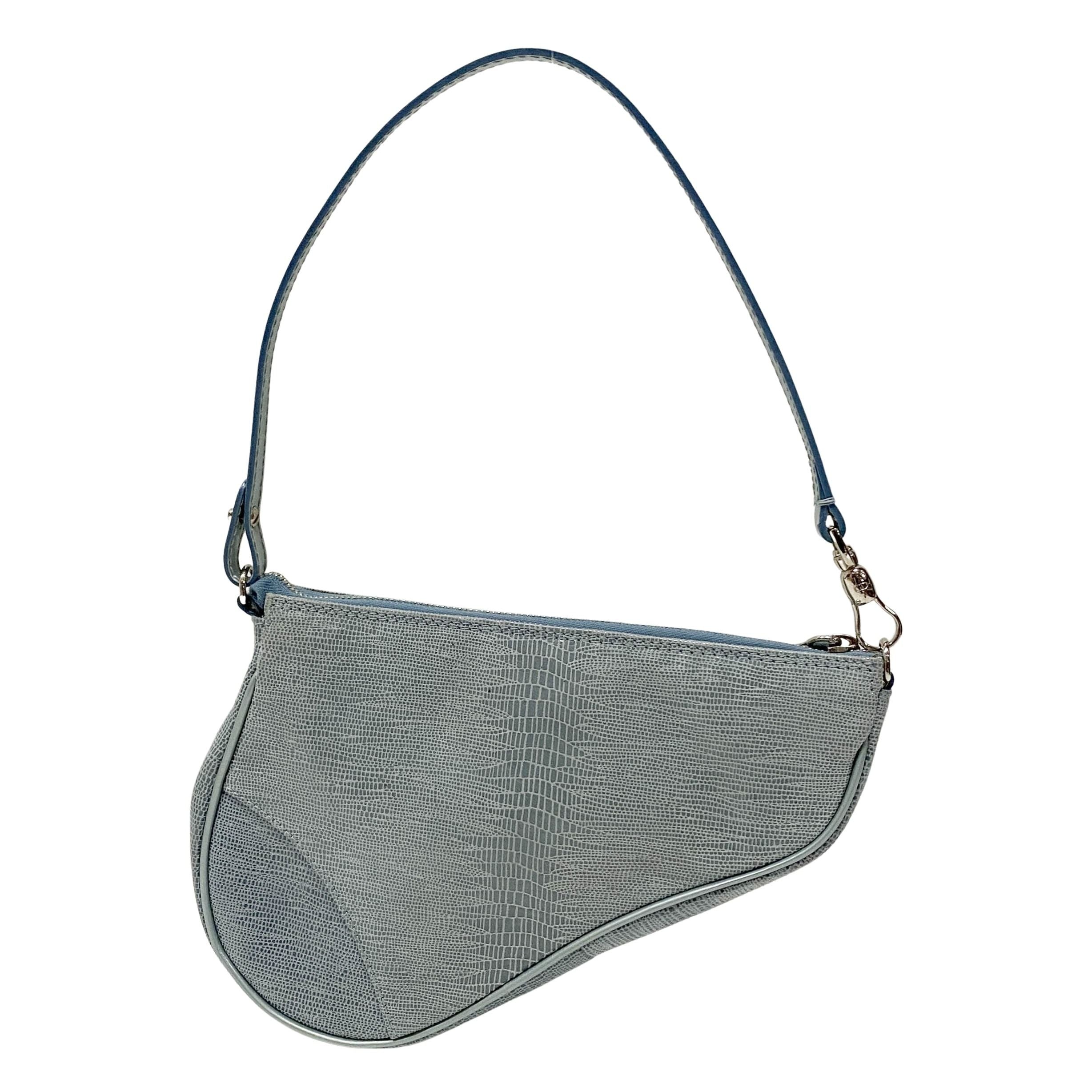 Saddle Blue Embossed Lizard Canvas Shoulder Bag